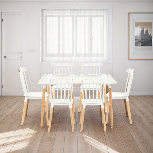 Juego Comedor Mesa Eames Rectangular 120x80 + 6 Windsor.
