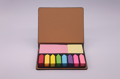 Imagen 1 de 7 de Set Notas Adhesivas Post It Estuche Simil Cuero X100hojas