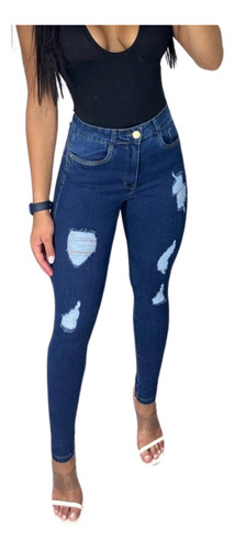 Calça Skinny Jeans Escura Modeladora Cintura Alta Rasgo 