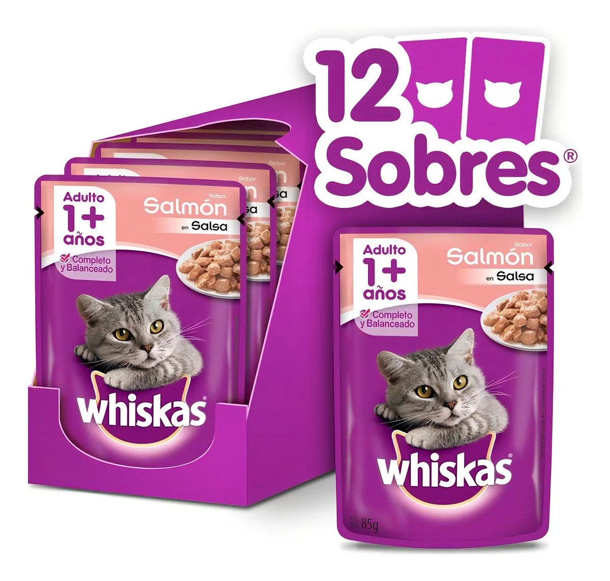 Whiskas Alimento Húmedo Sobrecito Gato Salmón Salsa 12 Un