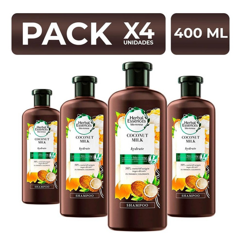 Imagen 1 de 1 de Packx4 Shampoo Herbal Essences Coconut Milk 400ml