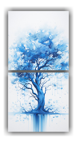 80x40cm Cuadro Abstracto Acacia Azul Cálido, Esquema A, Art