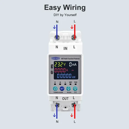 Conmutador Tuya Wifi 2p 63a 110v 220v Circuito De Medición