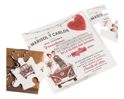 Tarjetas Invitación Rompecabezas En Corazón Campestre Boda