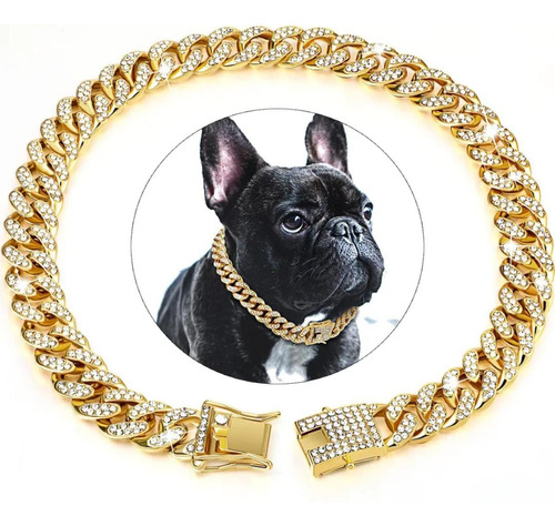 Collar Tipo Cubana Para Perros Talla S  Estilo Oro Amarillo 