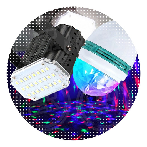 Combo Luces Dj Bola Led + Mini Flash Led Audio Ritmico Rgb