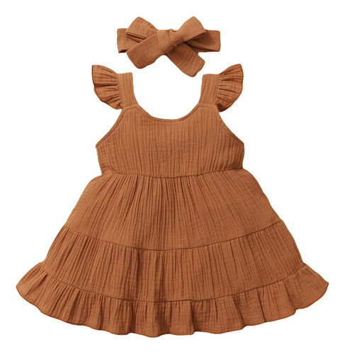 Ropa De Verano Para Niñas, Vestido Sin Mangas, Lazo, Headb