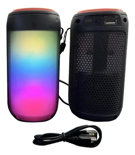 Parlante Inalambrico Bluetooth Mp3 Radio Flame Light Rgb Color Negro