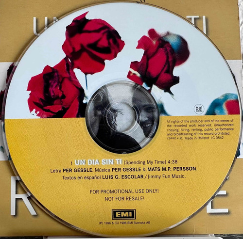 Roxette - Un Día Sin Ti Single Promocional Import Europa (Usado)