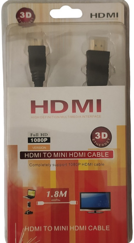 Cable Mini Hdmi A Hdmi Hdtv 3d 1080p 10.2 Gbps 1.8 Metros