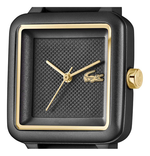 Reloj Lacoste L.12.12 Flow Mujer 2001408 Aluminio Y Silicona Malla Negro Bisel Dorado Fondo Negro