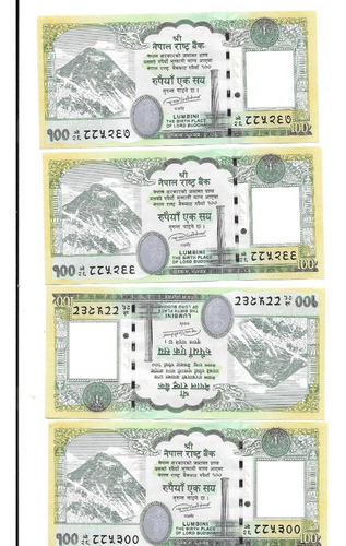 Liquido Lote De 4 Billetes De Nepal. 100 Rupias 2019 Unc