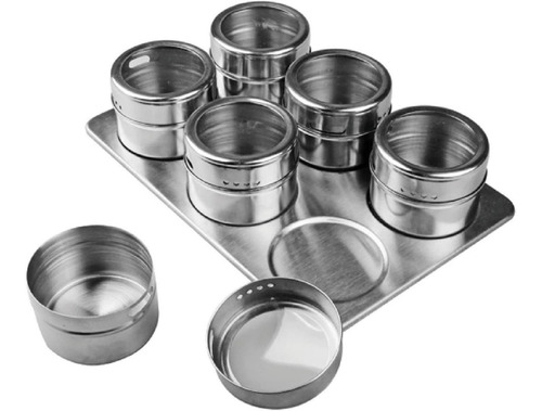 Imagen 1 de 3 de Especiero X6 Imantados Con Base Acero Inoxidable G7