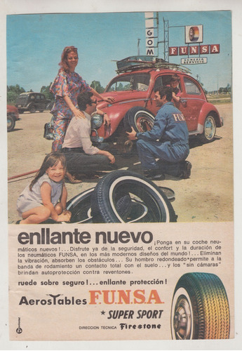 1970 Publicidad Neumaticos Funsa Uruguay Vintage Colores