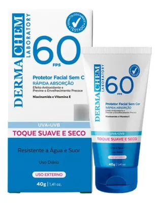 Protetor Solar Rosto Fps 60 Sem Cor 40g - Dermachem