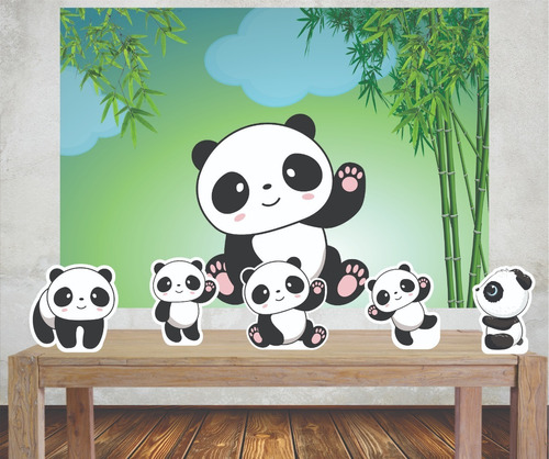 Imagem 1 de 7 de Kit Festa Poli Banner + Display Urso Panda Aniversário
