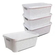 Comprar Canastos Organizador Plastico Apilable Ratan Tapa Mediano Bajo X 4 Colombraro