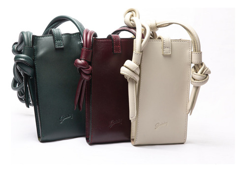 Cartera Porta Celular Mujer Cuero Guido Cómodo Pequeño Color Marfil Correa De Hombro Marfil Diseño De La Tela Lisa