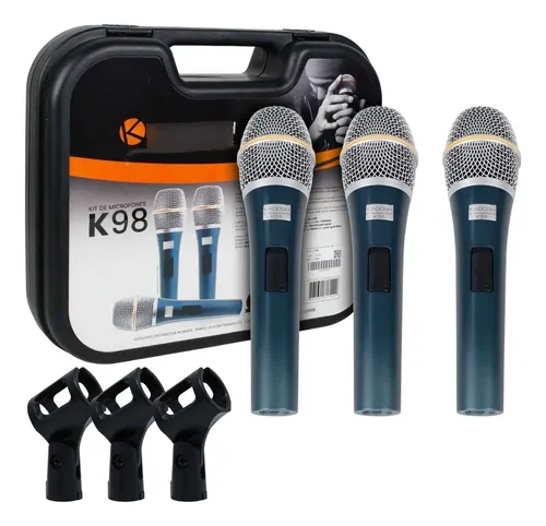 Microfone Kadosh K98 Dinâmico Hipercardióide Kit 3 Unidades Cor