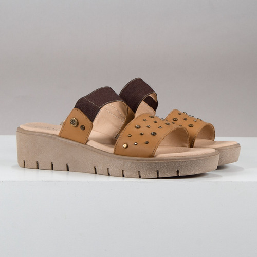 Imagen 2 de 10 de Sandalia Mujer Cuero Elastico Tachas Moda Chic Citadina