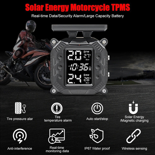 Sensor Tpms Moto Magnetico Solar Usb Sensores Externos Pem