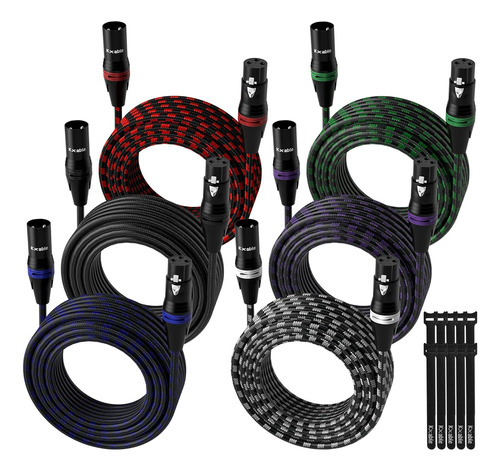 Cable De Micrófono Xlr De 15 Pies (paquete De 6, Varios Colo