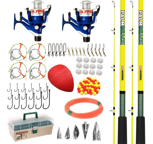 Kit Combo Set Pesca Caja Completa + 2 Reel + 2 Caña 2.10 Mt Ideal Spinning Variada Rio Laguna Lagos Original Waterdog