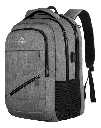 Mochila Grande 17  Compatible Con Tsa Y Usb-gris Y Negro