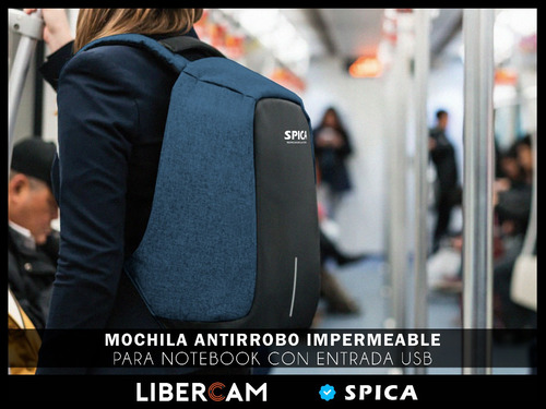 Imagen 9 de 10 de Mochila Antirrobo Impermeable Spica M-10 Usb Porta Notebook