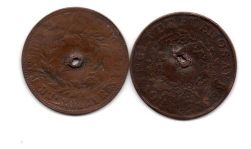 Lote 2 Monedas Cobre 2 Reles Estado Buenos Aires 1854 Y 1860