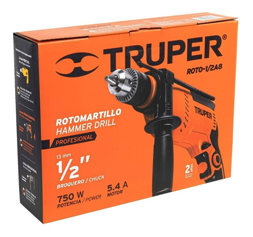 Imagen 2 de 3 de Taladro Percutor Profesional 1/2 Pul. 750 W, Truper