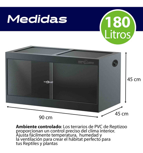Reptizoo Terrario Grande Reptiles 180 L, Plástico Térmico