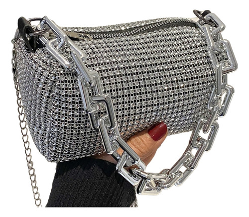 Bolso De Mano Con Cristales Brillantes Cadena Gruesa Mujer