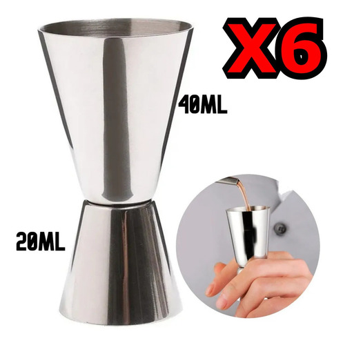 Medidor Doble Tragos Jigger 20/40ml Acero Inox Coctelera X6