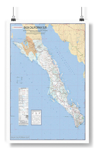 Mapa De Baja California Sur Grande 160x130 Para Pared