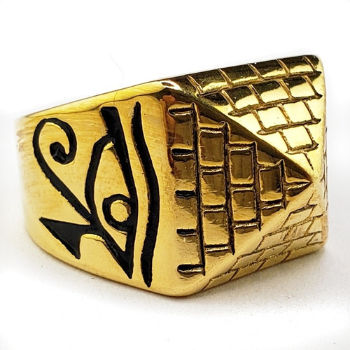 Anillo Pirámide Egipto Ojo Horus Anubis Acero Inoxidable Dor