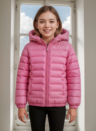 Jaqueta Puffer Infantil Juvenil Menina Forrada Com Capuz