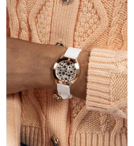 Reloj Guess GW0678L4 Mujer Acero Inoxidable Malla Blanco Bisel Bronce Fondo Rainbow