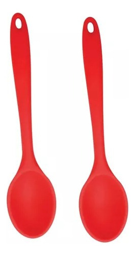 2 Colheres De Arroz Silicone Maciço Não Riscam Panelas Cor Do Cabo Vermelho