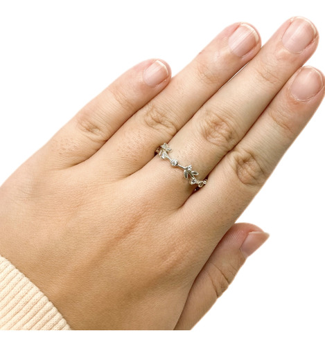 Anillo Laureles Hojas Cristales Plata 925 T:17 Plateado 17
