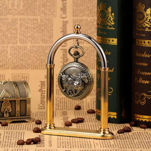 Reloj De Bolsillo Bronce Mecánico Antiguo Caballo 3d Hombre Color
