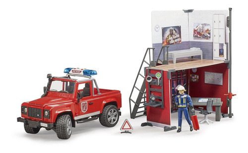 Bworld Fire Station With Land Rover Defender And Fireman Color Rojo