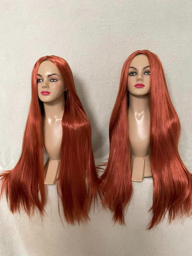 Peruca Wig Ruiva Ruivo Laranja Lisa 75cm Premium