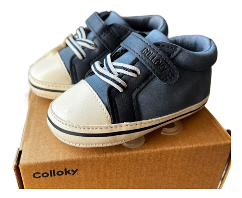 Zapatilla Bebe Niño Media Caña Velcro Azul Colloky