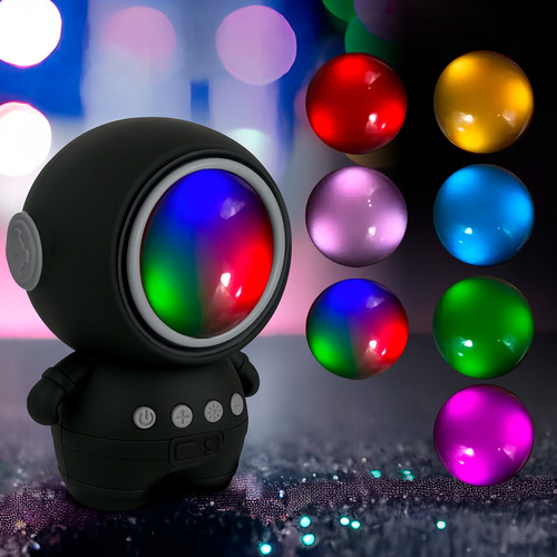 Parlante Mini Astronauta Bluetooth Luces Led Radio, Batería Color Negro