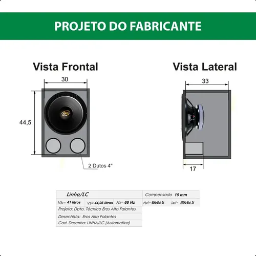 Alto-falante Eros E312 Lc - 400 Watts Rms - 4 Ohms | Frete grátis