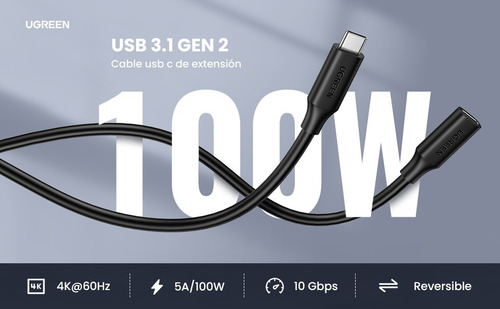 Cable Extensor Ugreen 10387 Usb C - Usb C 3.1 Thunderbolt 3