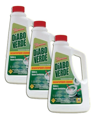 Desentupidor Líquido Diabo Verde 1l Kit 3