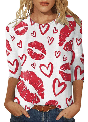 Blusa Tipo Camiseta Estampada Para El Día De San Valentín Y