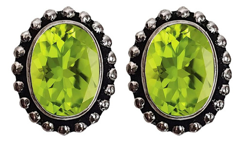 Peridot Gemstone Oval 925 Sterling Silver Plated Pendientes 